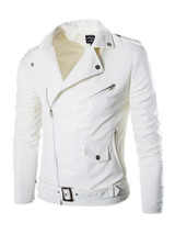 Casual Men's Plain Zip Lapel Leather Jacket
