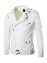 Casual Men's Plain Zip Lapel Leather Jacket
