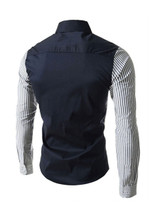 Casual Men's Patchwork Striped Pocket Small Lapel Shirt
