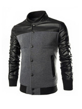 Casual Men Band Collar Patchwork Zips Bomber Jacket