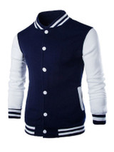Casual Men Trendy Band Collar Color Block Bomber Jacket
