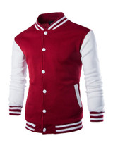 Casual Men Trendy Band Collar Color Block Bomber Jacket