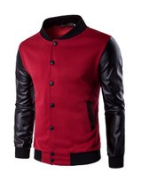 Casual Men Band Collar Color Bomber Jacket