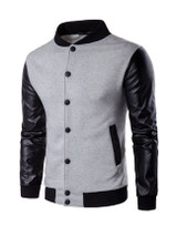 Casual Men Band Collar Color Bomber Jacket