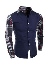 Casual Mens Single Breasted Patchwork Plaid Blouse