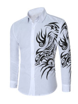 Casual Turn Down Collar Color Block Printed Men Shirt