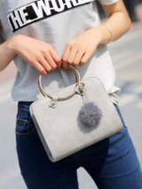 Casual Gold Round Handle Fur Ball Crossbody Bag