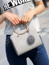 Casual Gold Round Handle Fur Ball Crossbody Bag