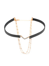 Casual Layered Rhinestone Pendant Choker Necklace