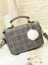 Casual Fur Ball Plaid Crossbody Bag
