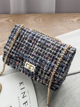 Casual Tweed Chain Classic Plaid Chain Crossbody Bag