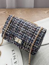 Casual Tweed Chain Classic Plaid Chain Crossbody Bag