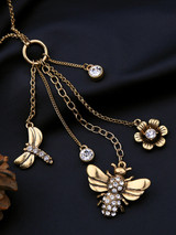Casual Bee And Floral Pendant Layer Necklace