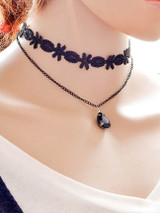 Casual Rhinestone Lace Layered Choker Necklace
