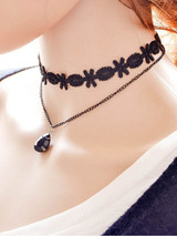 Casual Rhinestone Lace Layered Choker Necklace