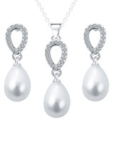 Casual Water-Drop Pearl Zircon Necklace And Earring