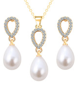 Casual Water-Drop Pearl Zircon Necklace And Earring