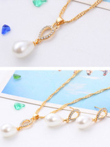 Casual Water-Drop Pearl Zircon Necklace And Earring