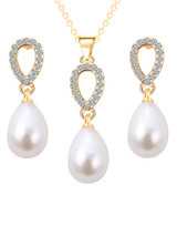Casual Water-Drop Pearl Zircon Necklace And Earring