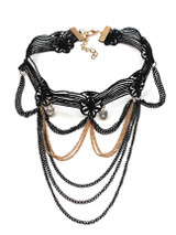 Casual Rhinestone Pendant Lace Chain Choker Necklace