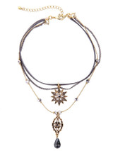 Casual Crystal Star Pendant Three Layers Choker Necklace