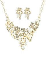 Casual Hollow Out Floral Pearl Pendant Necklace And Earrings Set