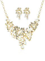 Casual Hollow Out Floral Pearl Pendant Necklace And Earrings Set
