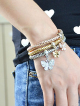 Casual Elastic Multicolors Chain Bracelet With Rhinestone Butterfly