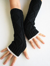 Casual Lace Knitted Warm Fingerless Gloves