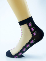 Casual Floral See-Through Designed Short Sock