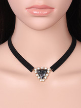 Casual Crystal Pendant Velvet Choker Necklace