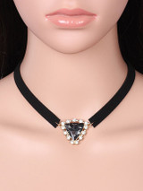 Casual Crystal Pendant Velvet Choker Necklace