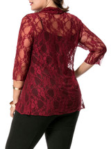 Casual See-Through Lace Plain Plus Size Blouse