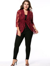 Casual See-Through Lace Plain Plus Size Blouse