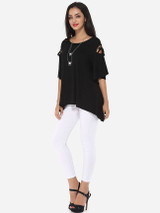 Casual Hollow Out Plain Asymmetrical Hems Exquisite Round Neck Short-sleeve-t-shirt Casual Hollow Out Plain Asymmetrical Hems Exquisite Round Neck Short-sleeve-t-shirt