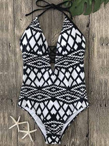 Casual Geometric Halter One Piece Bikini
