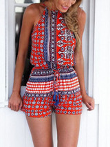 Casual Sexy Halter Sleeveless Floral Print Romper