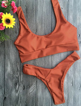 Casual Cute Solid Color High Cut Bikini Set