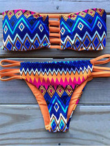 Casual Bohemian Style Bandeau Floral Print Bikini Set
