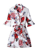 Casual Cute Floral Print V neck Strappy Romper
