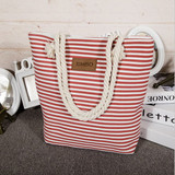 Casual Girl Casual Summer Canvas Shopping Handbag Shoulder Bag Striped Beach Large Bags