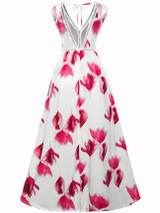 Casual Elastic Waist Inverted Pleat Printed Flared Midi Skirt