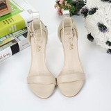Casual Pure Color Summer Buckle Beaded Peep Toe High Heel Sandals