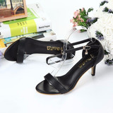 Casual Pure Color Summer Buckle Beaded Peep Toe High Heel Sandals