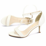 Casual Pure Color Summer Buckle Beaded Peep Toe High Heel Sandals