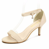 Casual Pure Color Summer Buckle Beaded Peep Toe High Heel Sandals