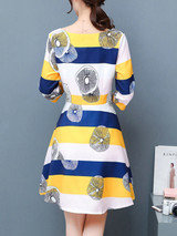 Casual Round Neck Printed Striped Skater Dress