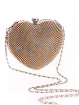 Casual Gold Heart Rhinestone Evening Clutch Bag