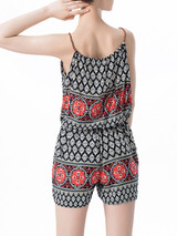 Casual Elastic Waist Spaghetti Strap Pocket Printed Romper