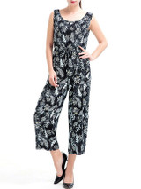 Casual Round Neck Patch Pocket Printed Wide-Leg Jumpsuit